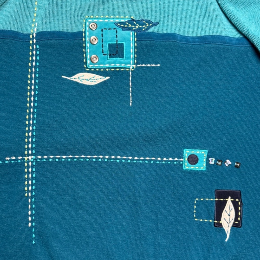 Koret Knit Colorblock Sweatshirt Teal Blue Patchwork Graphic Womens M - Picture 4 of 6